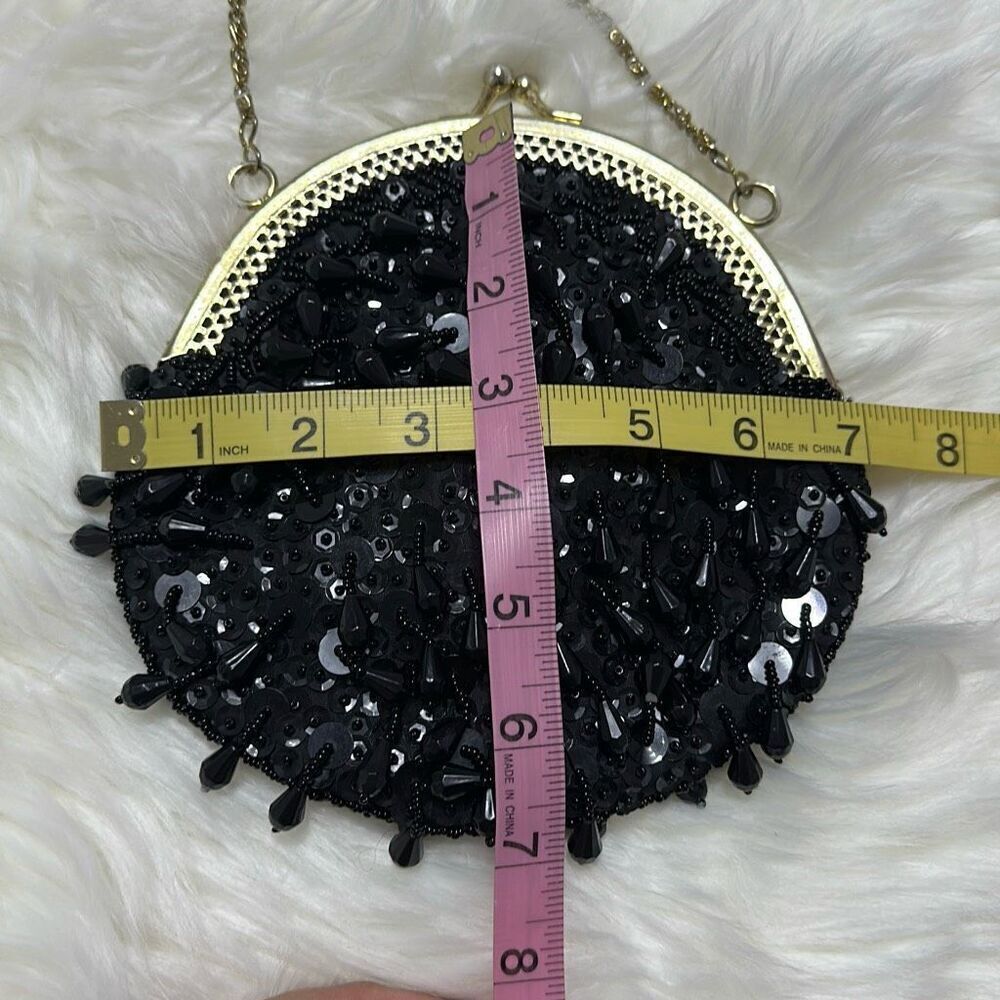 Vintage Black Fringe Sequin Purse Clutch Crossbody Evening Bag - Picture 3 of 11